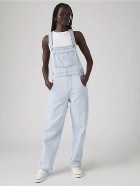 Levi’s Vintage Styled Light Wash Distressed Denim Straight Overalls